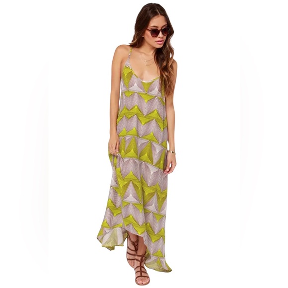EUC Billabong “Day Beyond” Lime Green Geometric Print Maxi Dress - Picture 12 of 16